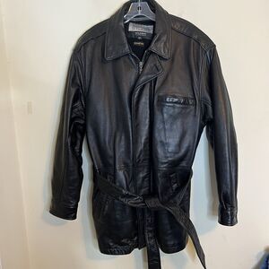 Wilson’s Pelle Studio Men’s Leather Coat Black Sz Large Thinsulate Liner Belt